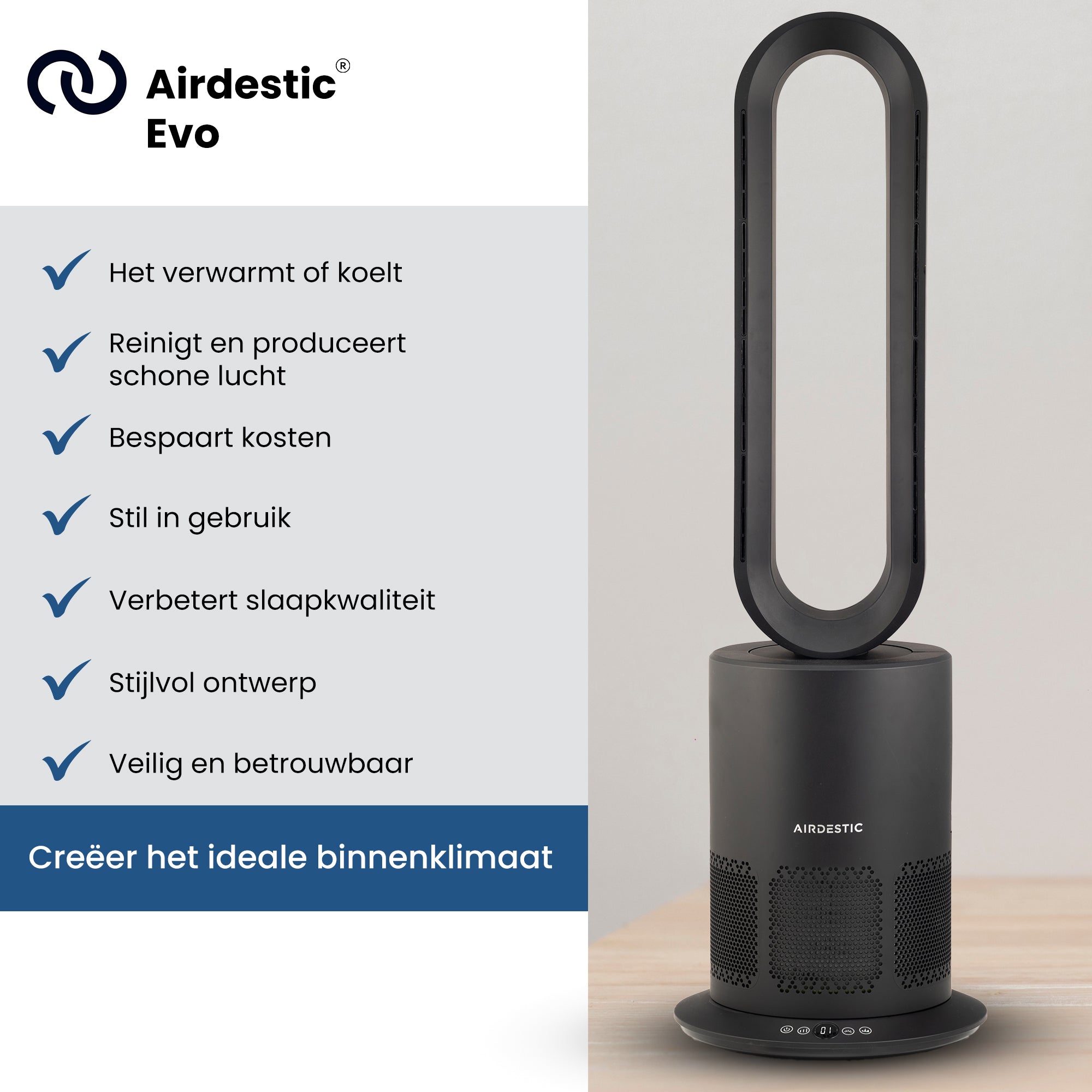 Airdestic Evo 3 in 1 Heater, Koeler en Luchtreiniger